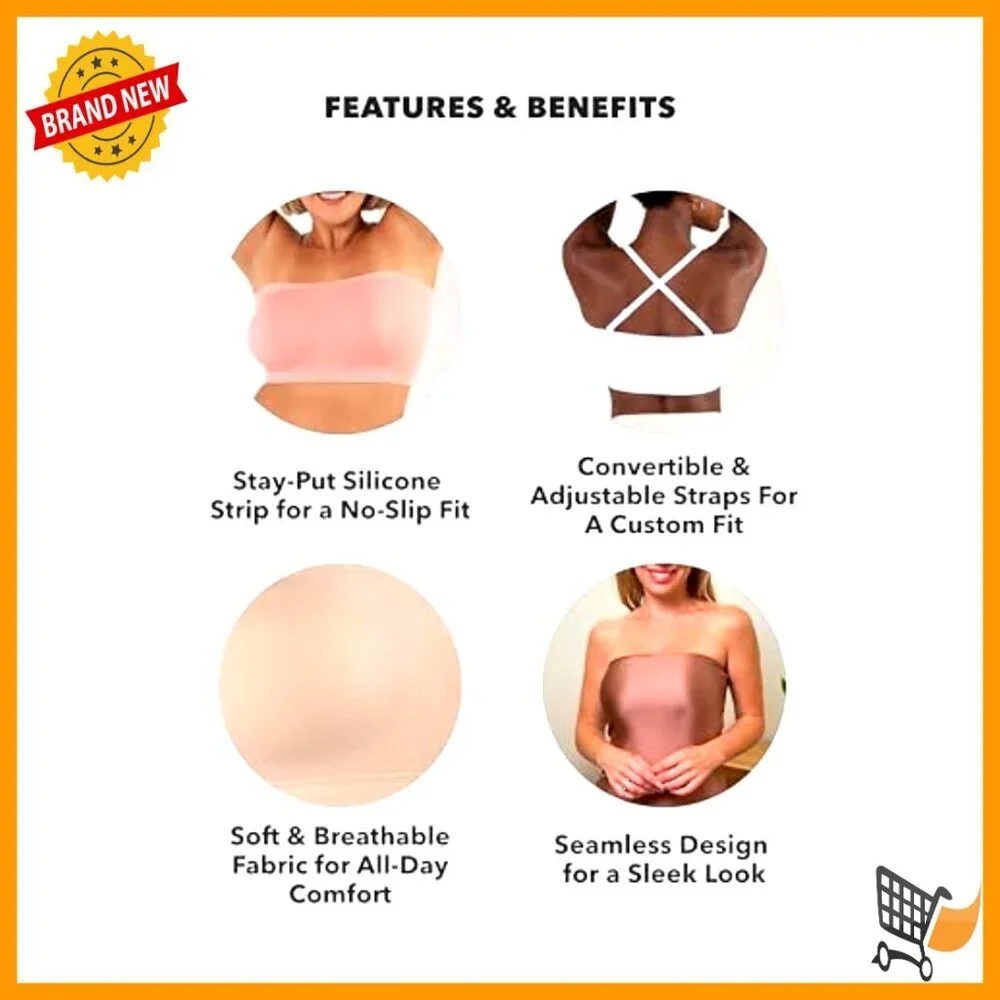 Strapless Bandeau Bra, Wire-Free Support, Plus Size, Light Padding